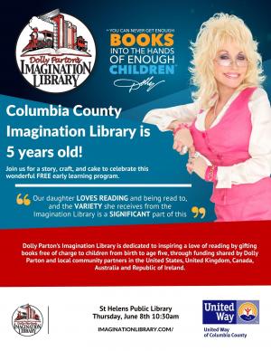 Dolly Parton Imagination Library 5-Year Celebration June 8th at 10:30 a.m.